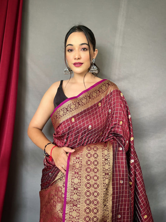 Brown Handloom Saree with Gold Jacquard Border