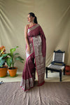 Elegant Brown Khicha Checks Saree in Soft Litchi Silk with Rich Pallu, Attractive Border & Exquisite Patterns.