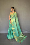 Sea Green Tissue Silk Saree with Jacquard Zari Weaving