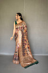 Soft Creem Silk Sari with Innovative Kalamkari Fusion Print Design