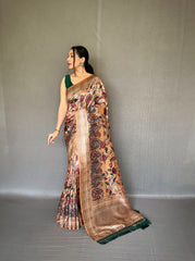 Soft Creem Silk Sari with Innovative Kalamkari Fusion Print Design