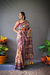 Cream Cotton Sarees with Kalamkari Digital Print