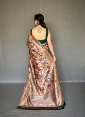 Soft Creem Silk Sari with Innovative Kalamkari Fusion Print Design