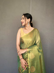 Dark Green Tissue Silk Saree with Jacquard Zari Weaving