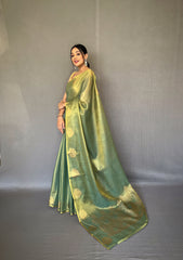 Dark Green Tissue Silk Saree with Jacquard Zari Weaving