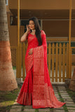 Dark Pink Color Handmade Bandhej Kanjivaram Silk Saree