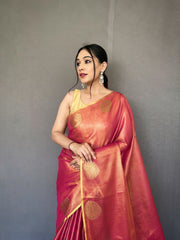 Dark Pink Tissue Silk Saree with Jacquard Zari Weaving