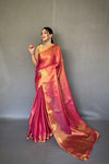 Elegant Dark Pink Tissue Silk Saree with Jacquard Zari Weaving - Rich Pallu, Jacquard Weaving Border, and Beautiful Motifs | 6.3 Meter Length with Blouse.