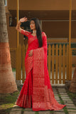 Dark Pink Color Handmade Bandhej Kanjivaram Silk Saree