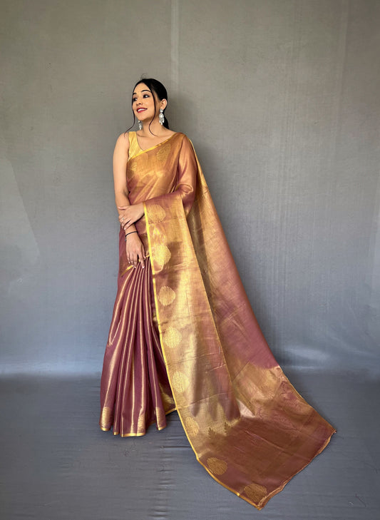 Bronze Color Tissue Silk Saree with Jacquard Zari Weaving