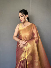 Bronze Color Tissue Silk Saree with Jacquard Zari Weaving