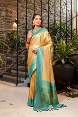 Golden Color Tissue Silk Heavy Design Saree