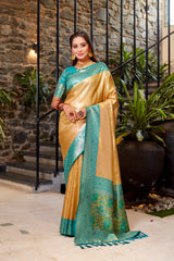 Golden Color Tissue Silk Heavy Design Saree