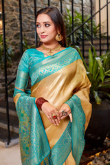 Golden Color Tissue Silk Heavy Design Saree