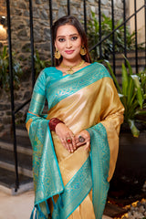 Golden Color Tissue Silk Heavy Design Saree