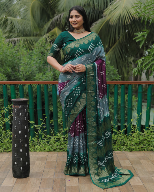 Gray Bandhej Silk Sarees For Weddings