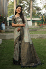 Gray Kanjivaram Silk Sarees for Festivel