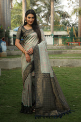 Gray Kanjivaram Silk Sarees for Festivel