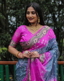 Gray Dual Color Bandhej Silk Saree