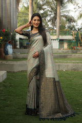 Gray Kanjivaram Silk Sarees for Festivel