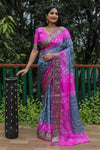 Luxurious Gray Dual Colour Bandhej Silk Saree with Zari Weaving and Broad Border – Soft, Lightweight, and Stylish.