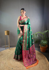 Green Soft Rangeen Patola Silk Saree For Women