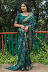 Premium Dual Colour Bandhej Silk Saree with Zari Weaving Border and Bandhej Pallu – Soft, Lightweight, and Stylish.