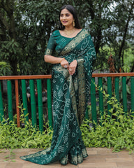 Premium Dual Colour Bandhej Silk Saree with Zari Weaving Border and Bandhej Pallu – Soft, Lightweight, and Stylish.