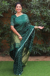 Premium Green Pure Bandhej Silk Saree with Lagdi Patta Zari Weaving & Rich Pallu | Includes Bandhej Design Blouse.