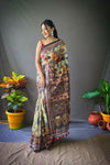 Green Cotton Sarees with Kalamkari Digital Print