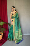 Green Color Pure Patola Silk Saree with Patola Fusion Design, Contrast Meenakari Work, Rich Pallu with Tassels – Includes Unstitched Blouse Piece