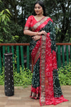 Luxurious Green Dual Colour Bandhej Silk Saree with Zari Weaving and Broad Border – Soft, Lightweight, and Stylish.