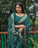 Green Dual Colour Bandhej Silk Lightweight Saree For Weddings