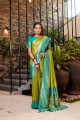 Green Soft Tissue Silk Heavy Design Saree