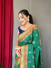 Green Kachii Patola Silk Saree with Blouse Piece