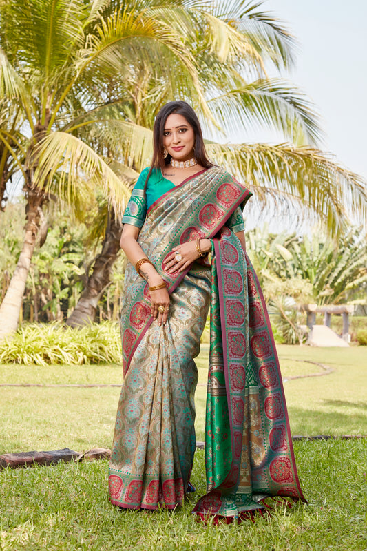 Green Original Kanjivaram Soft Silk Saree