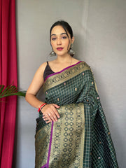 Green Handloom Saree with Gold Jacquard Border