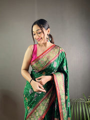 Green Soft Rangeen Patola Silk Saree For Women