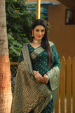 Green Color Handmade Bandhej Kanjivaram Silk Saree