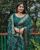 Green Dual Colour Bandhej Silk Lightweight Saree For Weddings