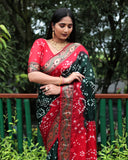 Green Dual Color Bandhej Silk Saree