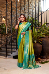 Green Soft Tissue Silk Heavy Design Saree