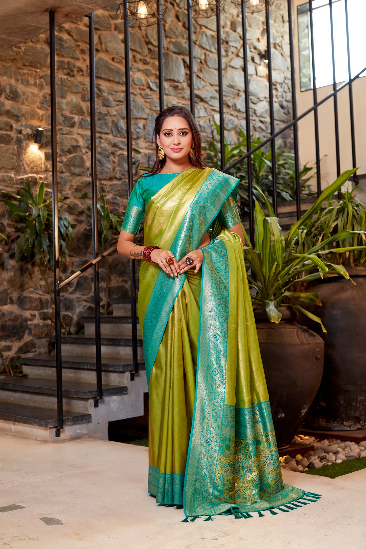 Green Soft Tissue Silk Heavy Design Saree