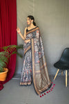 Gray Cotton Sarees with Kashmiri Digital Print