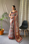 Gray Pure Malai Cotton Saree with Kalamkari Prints