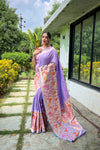 Lavender Pure Paithani Silk Saree with Traditional Paithani Border and Unique Motif Patterns - Contrast Richly Woven Pallu and Meenakari Motif Blouse.