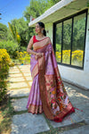 Lavender Pure Soft Paithani Silk Saree with Rich Woven Paithani Pallu - All-Over 3D Traditional Design Patterns in Gold and Silver Zari.