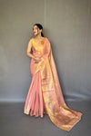 Elegant Light Pink Tissue Silk Saree with Jacquard Zari Weaving - Rich Pallu, Jacquard Weaving Border, and Beautiful Motifs | 6.3 Meter Length with Blouse.