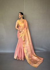 Light Pink Tissue Silk Saree with Jacquard Zari Weaving