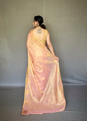 Light Pink Tissue Silk Saree with Jacquard Zari Weaving